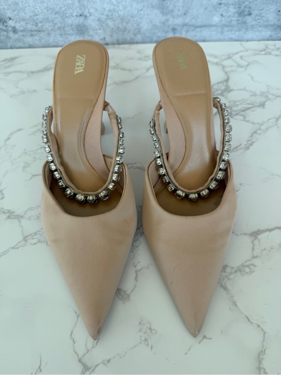 Zara Shoes - Zara Nude Embellished Pointed Toe Mules